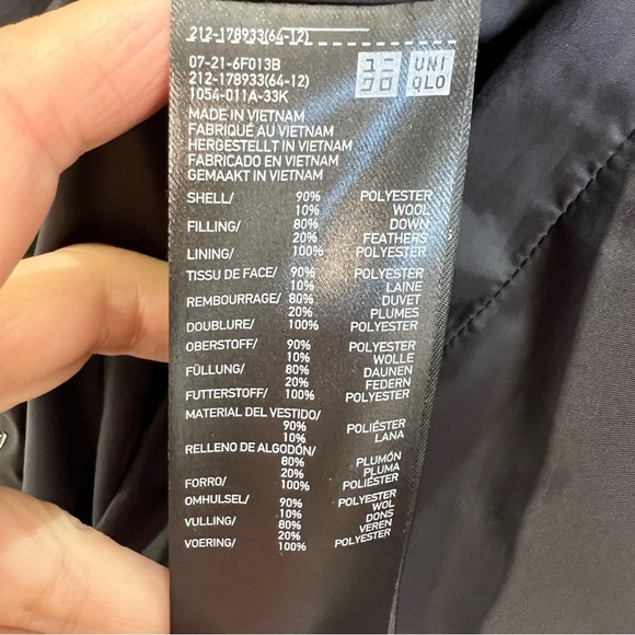 UNIQLO minimalist wool blend charcoal grey black down puffer coat XS - Picture 14 of 14